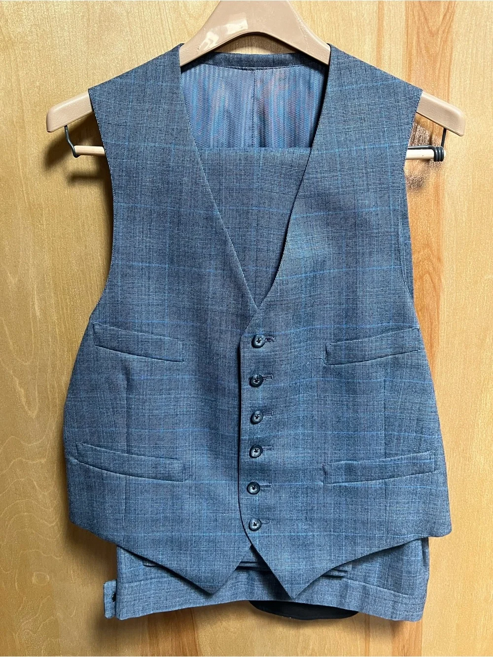 Vintage Hart Schaffner Marx 3-Piece Glen Plaid Suit 36W Peak Lapel